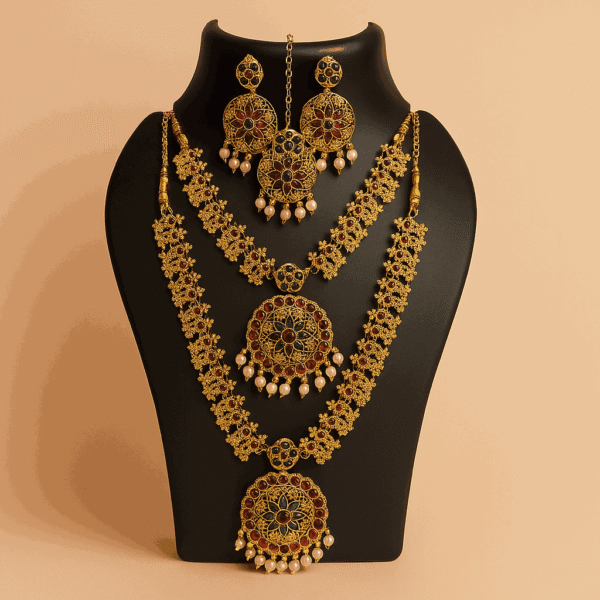 Floral Ruby Cluster Necklace Set